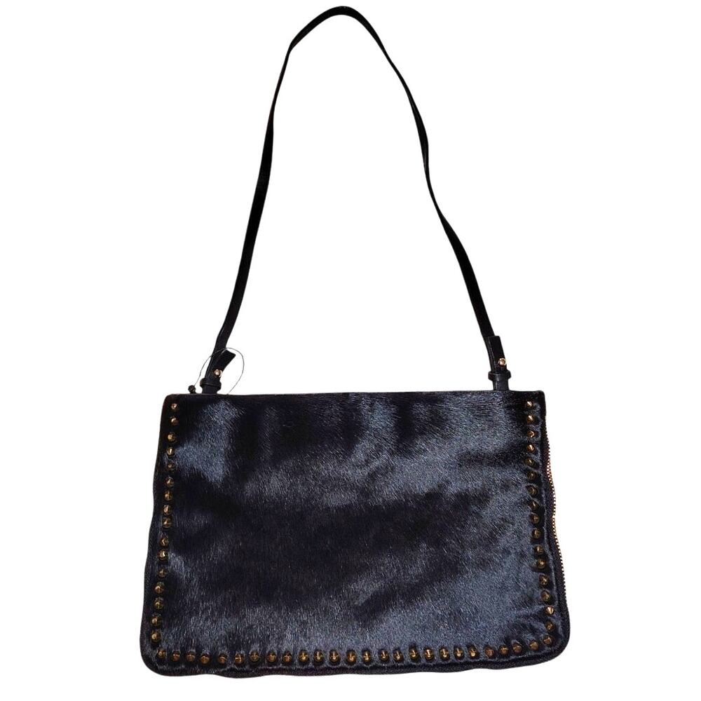 Zara NWOT Pony hair and leather studded shoulder bag